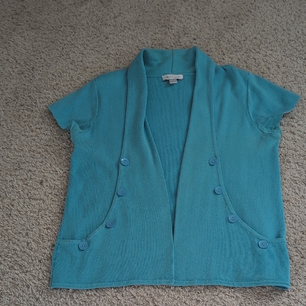 Christopher & Banks Blue Short Sleeve Cardigan